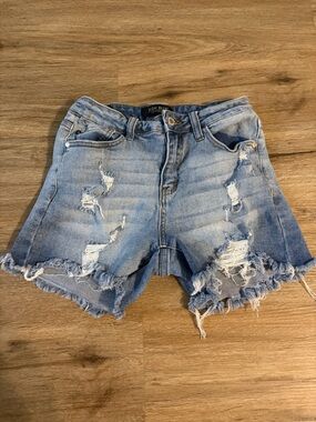 Judy Blue Light Wash Distressed Denim Shorts